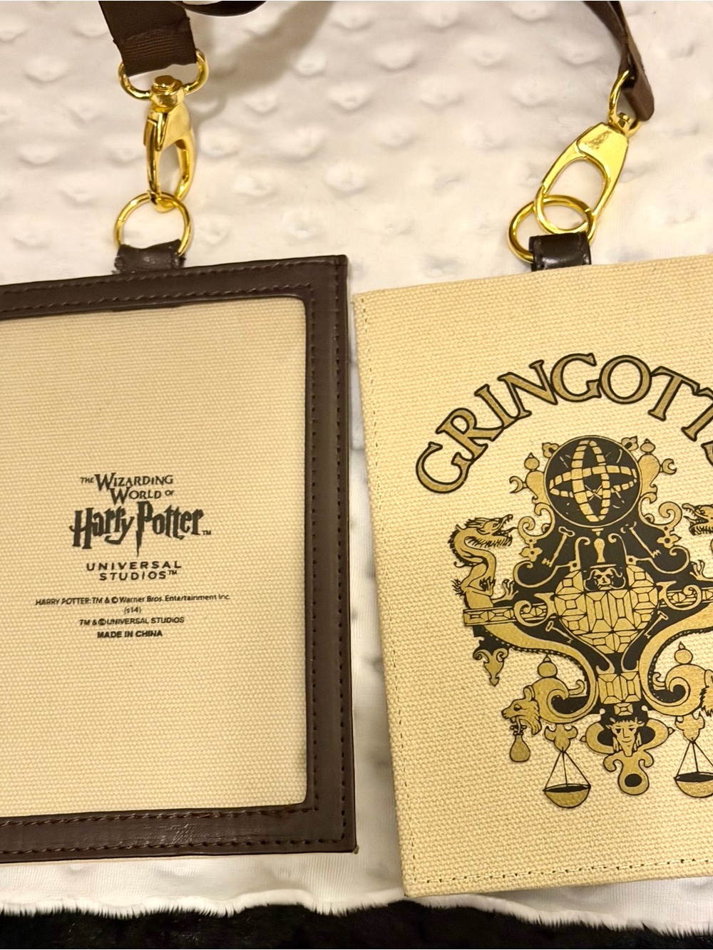 Two Harry Potter Gringotts Cream Canvas Lanyard Universal Studio IDHolder